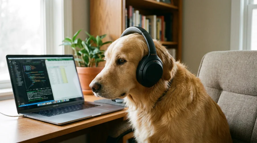 Perro con auriculares